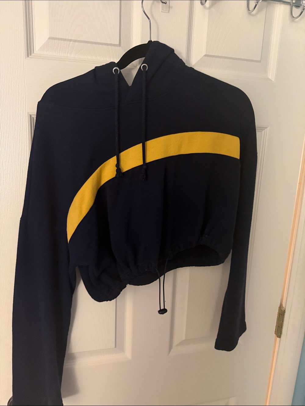 Forever 21 Cropped Navy Hoodie with Yellow Arch Stripe